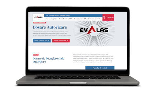 Laptop afișează site-ul EVALAS despre dosare autorizare